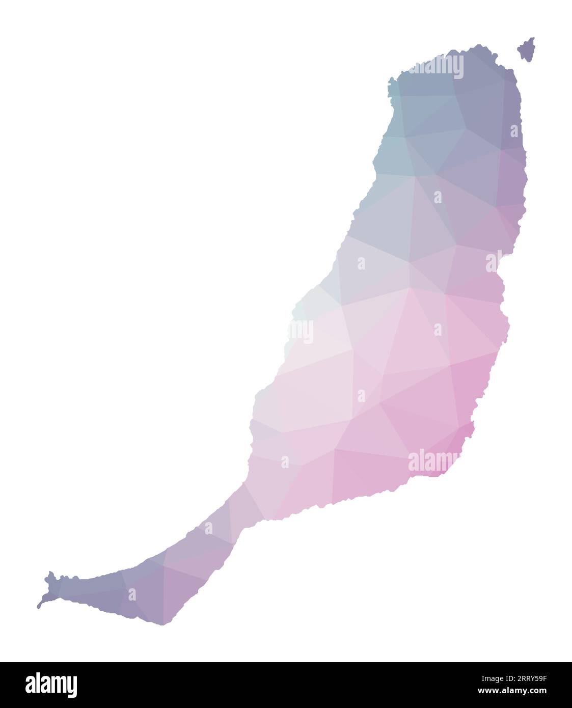Mappa poligonale di Fuerteventura. Illustrazione geometrica dell'isola in colori ametista smeraldo. Mappa di Fuerteventura in stile poly basso. Illustrazione Vettoriale