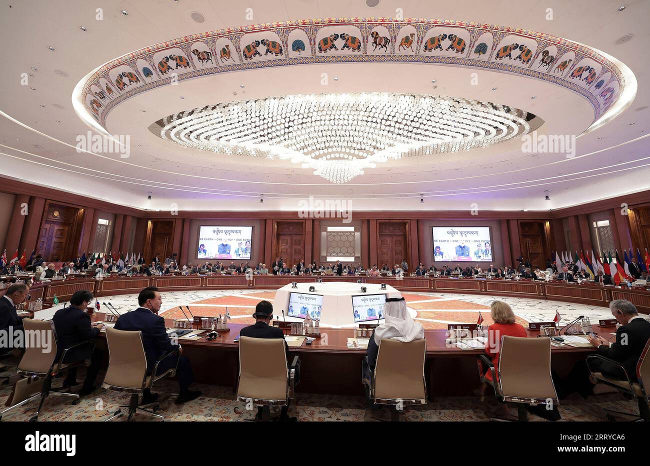 Nuova Delhi, India. 9 settembre 2023. Il primo ministro indiano Narendra modi affronta la sessione di apertura del vertice del G20 al centro congressi Bharat Mandapam, 9 settembre 2023 a nuova Delhi, India. Credito: PIB/Ufficio informazioni stampa/Alamy Live News Foto Stock