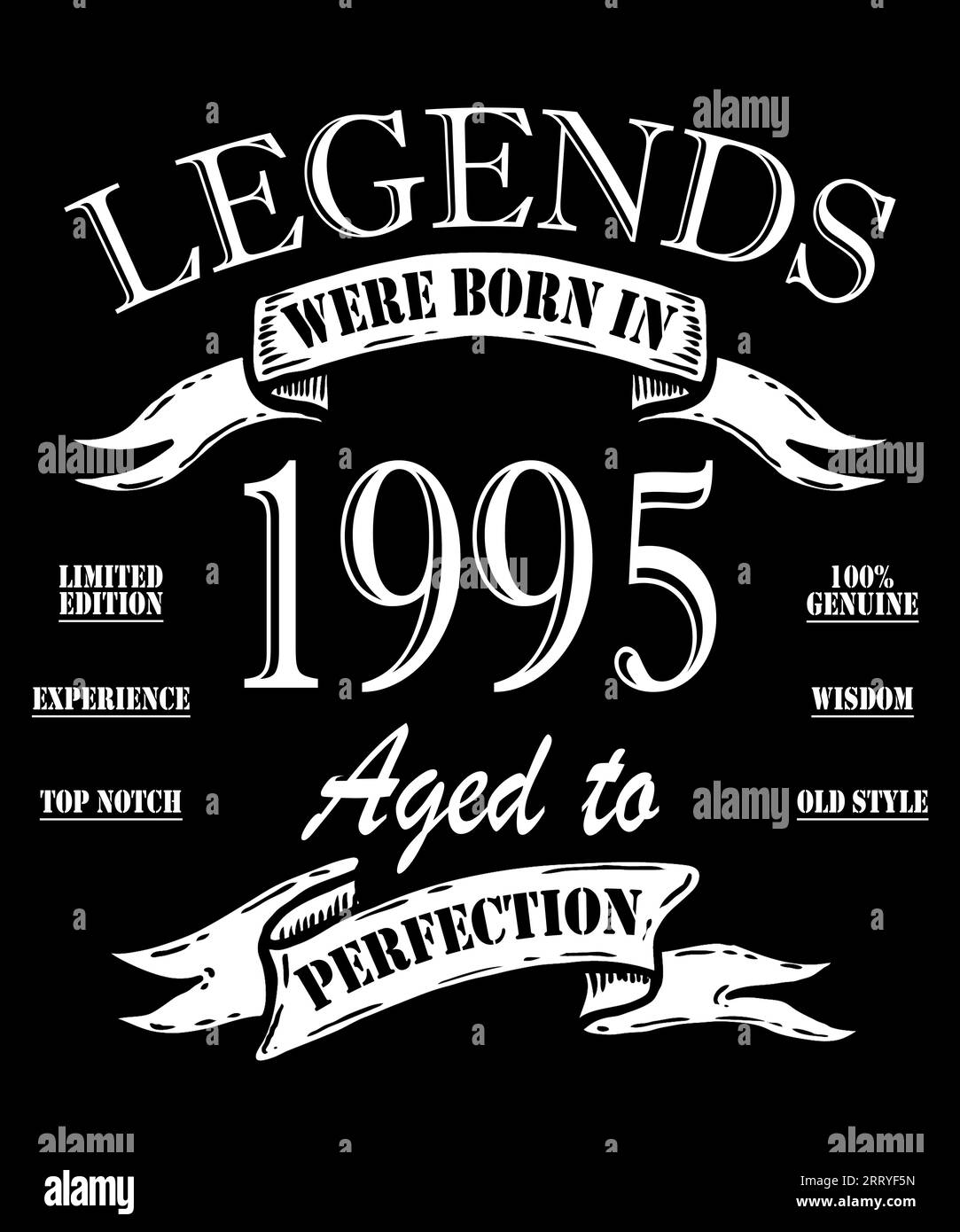 Buono regalo per il compleanno.1995 anni alla perfezione, Limited Edition, pacchetto "Awesome Since t-shirt", illustrazione vettoriale a tema vintage per abiti nati e tazze. Foto Stock