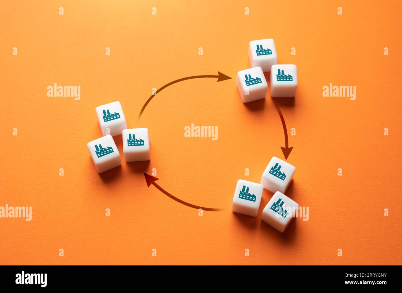 Ciclo nel settore. Catena di produzione in loop. Autosufficienza. Sicurezza economica. Conglomerato, preoccupazione. Aprire opportunità di collaborazione, Foto Stock