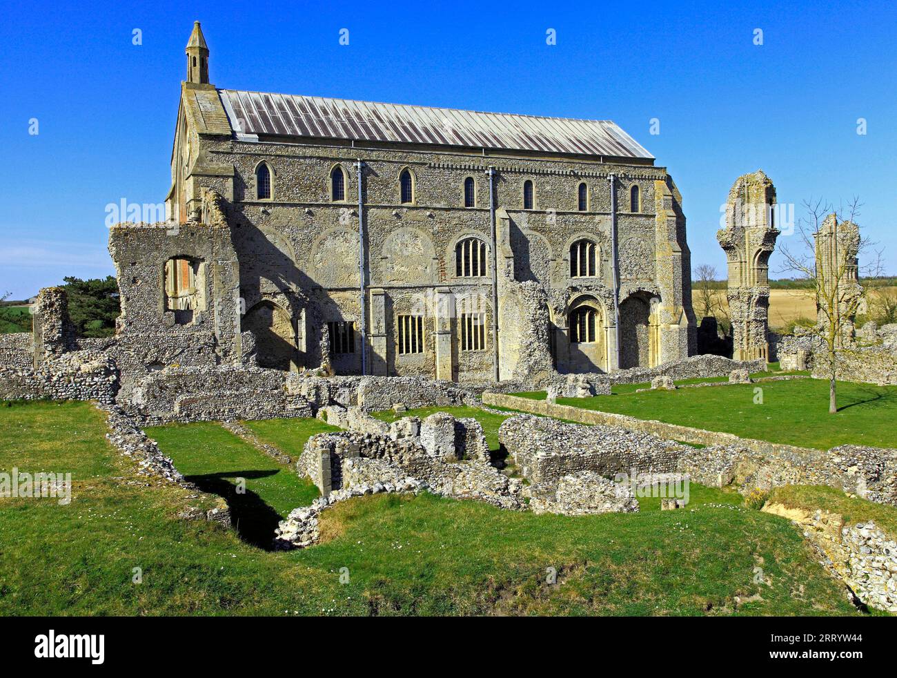 Binham Priory, Norfolk, Chiesa e rovine monastiche, architettura medievale, Inghilterra Foto Stock