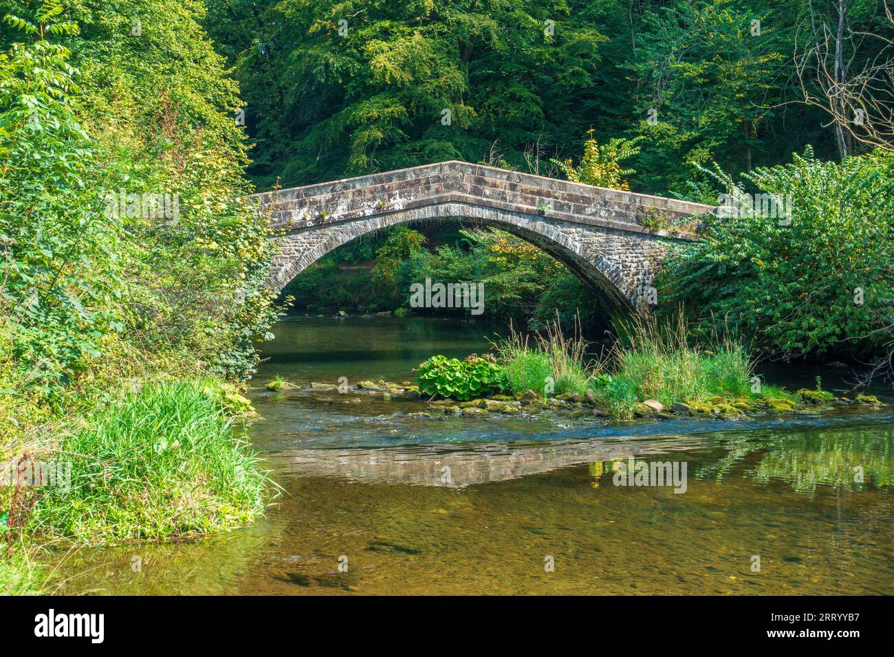 St Bertrams,Bridge,Over,The,River Manifold,Ilam Park,Staffordshire,England (Ashbourne, la "città postale", si trova nel Derbyshire e quindi lo è anche la posta di Ilam Foto Stock