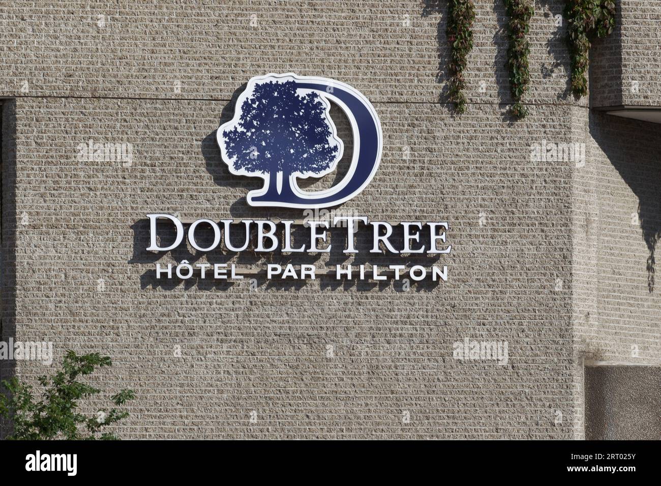 Cartello all'esterno dell'hotel Double Tree nel centro di Montreal, Quebec, Canada Foto Stock