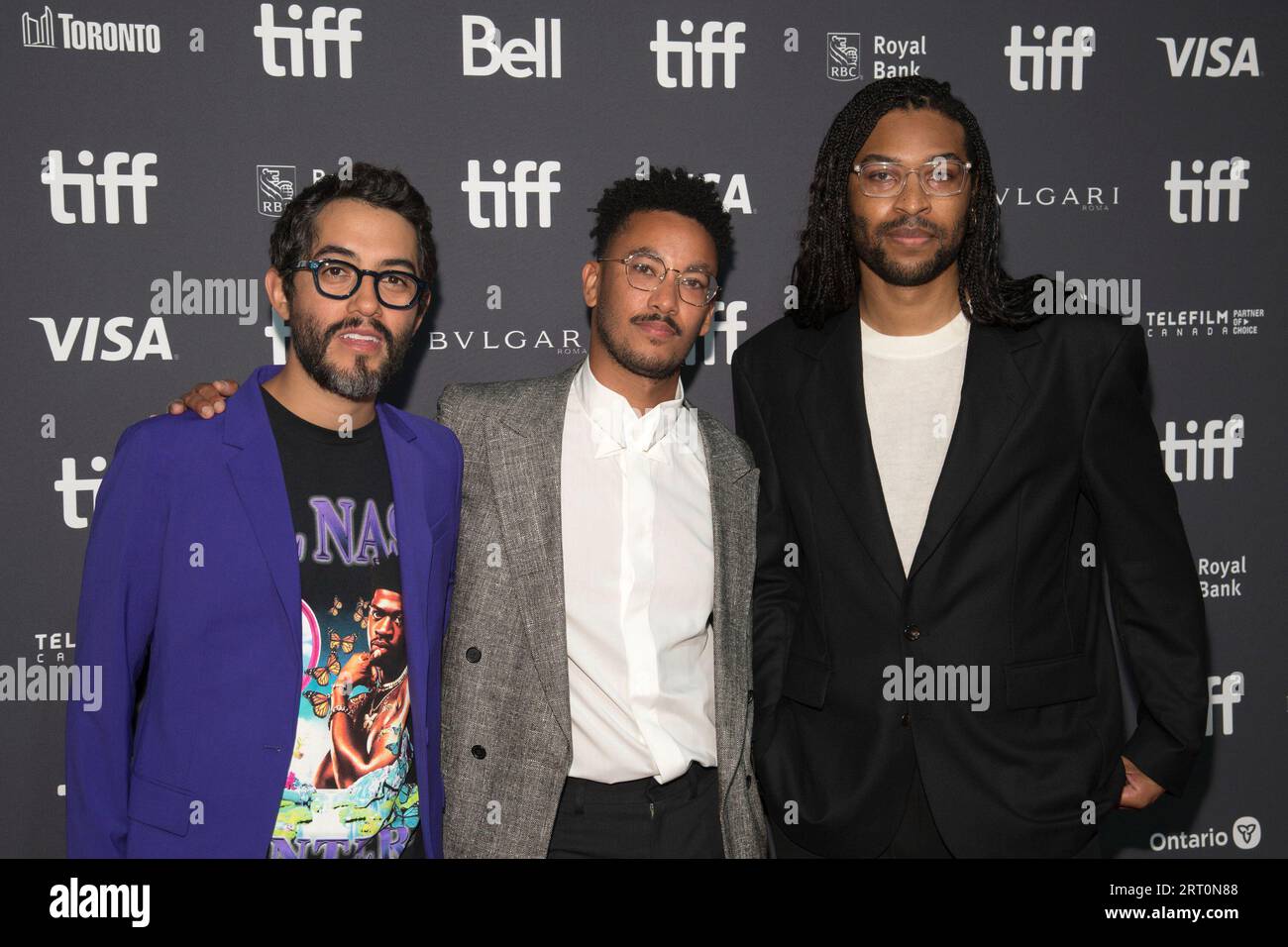 Toronto, Canada. 9 settembre 2023. Da sinistra a destra: Carlos Lopez Estrada, Zac Manuel e Andrew Morrow assistono alla première di "Lil NAS X: Long Live Montero" durante il Toronto International Film Festival 2023 presso Roy Thomson Hall. Credito: SOPA Images Limited/Alamy Live News Foto Stock