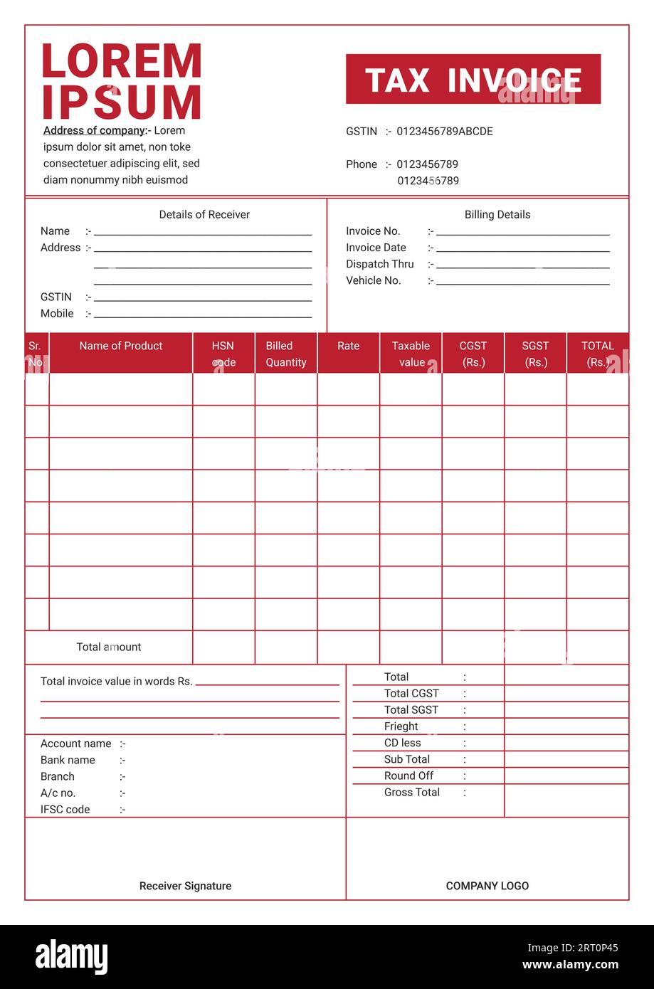 Lettera di fatturazione relativa alle imposte governative (imposte su beni e servizi) Illustrazione Vettoriale