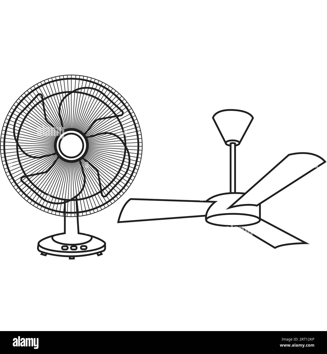 Ventilatore da tavolo ventilatore manuale in stile piatto. Ventola elettrica moderna diversi tipi di colori impostano un'illustrazione vettoriale realistica Illustrazione Vettoriale