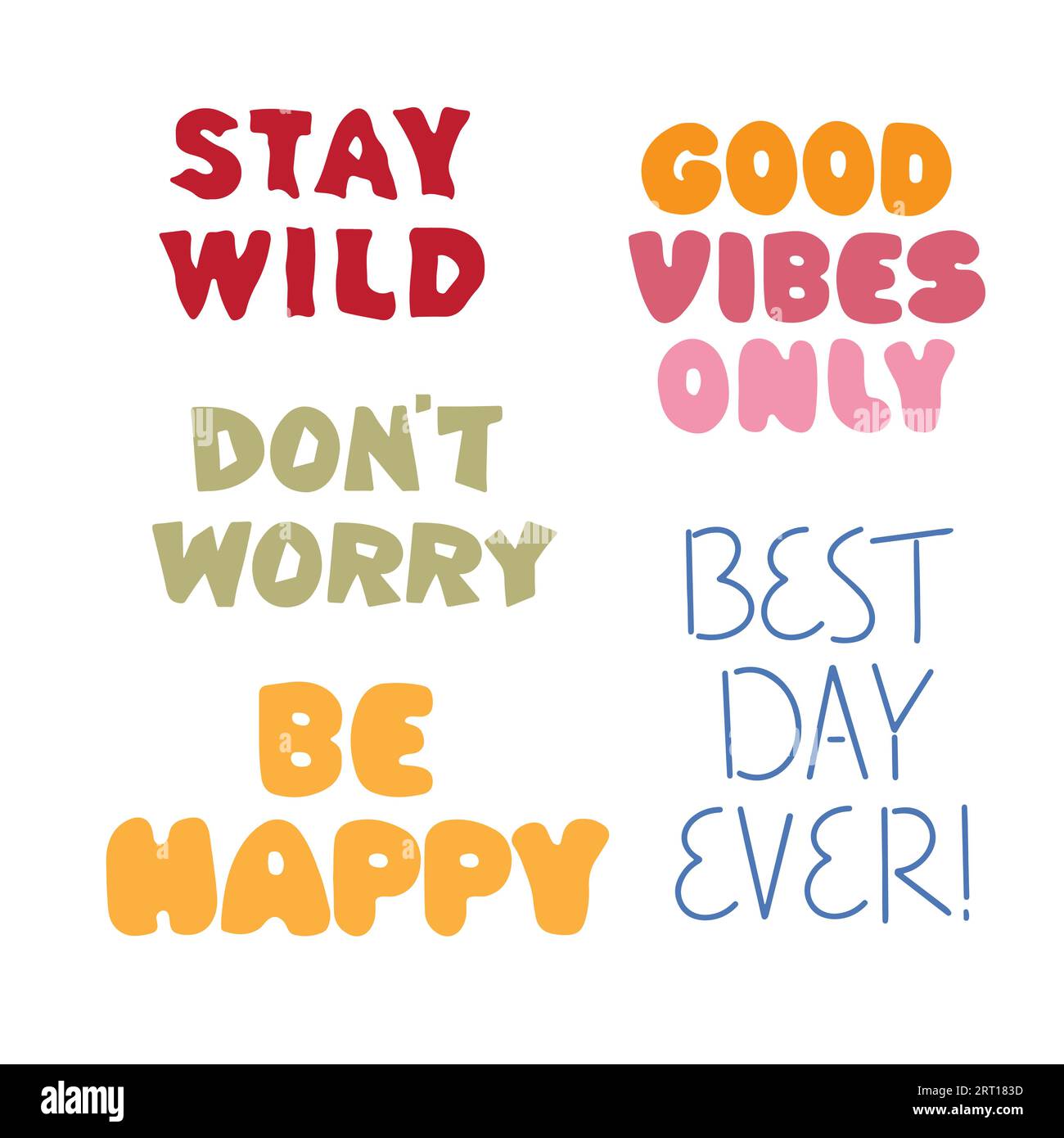 Set di frasi ispiratrici disegnate a mano. Illustrazione Vettoriale