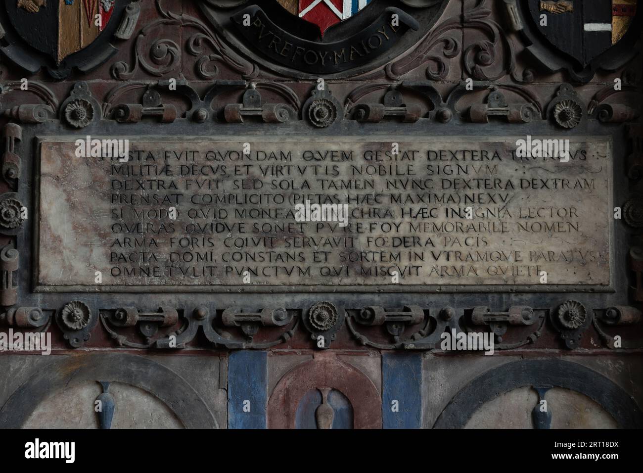 Monumento Purefoy, St Michael's Church, Fenny Drayton, Leicestershire, Inghilterra, Regno Unito Foto Stock