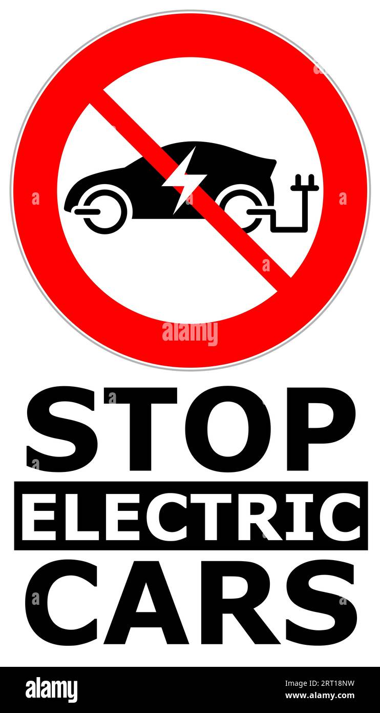 Illustrazione vettoriale di banner con segnaletica stradale per protestare contro le auto elettriche o i veicoli elettrici Foto Stock