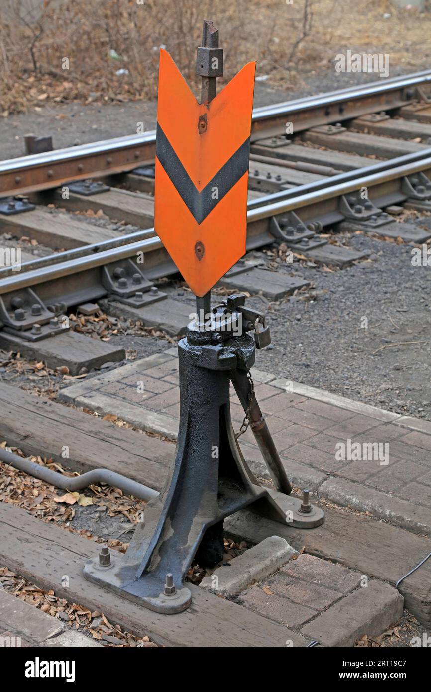 contrassegno interruttore leva ferroviaria, primo piano della foto Foto Stock