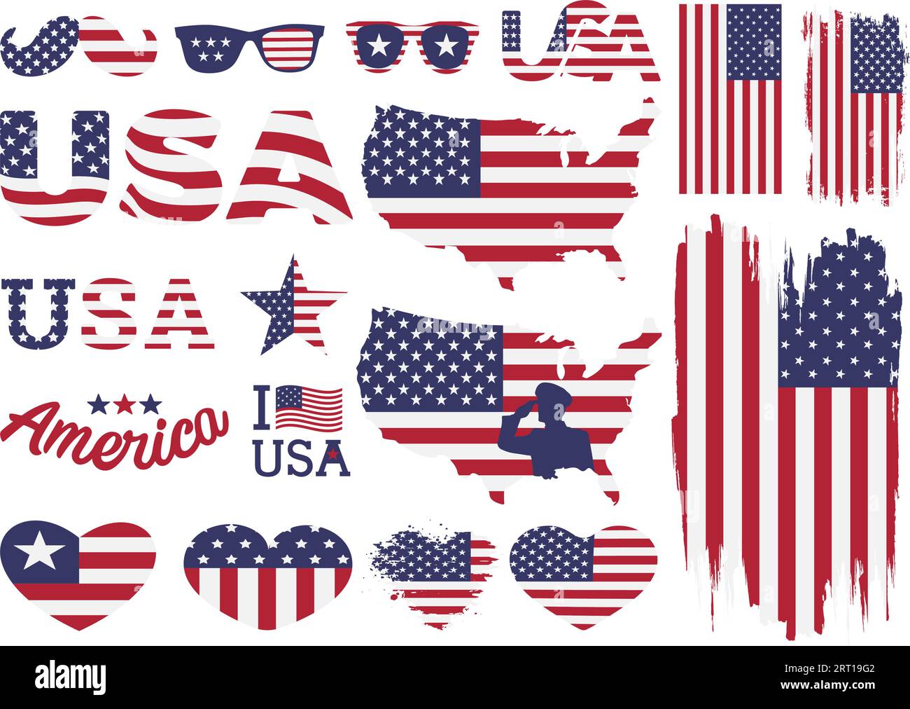 USA Flag Vector Set Memorial Illustrazione Vettoriale