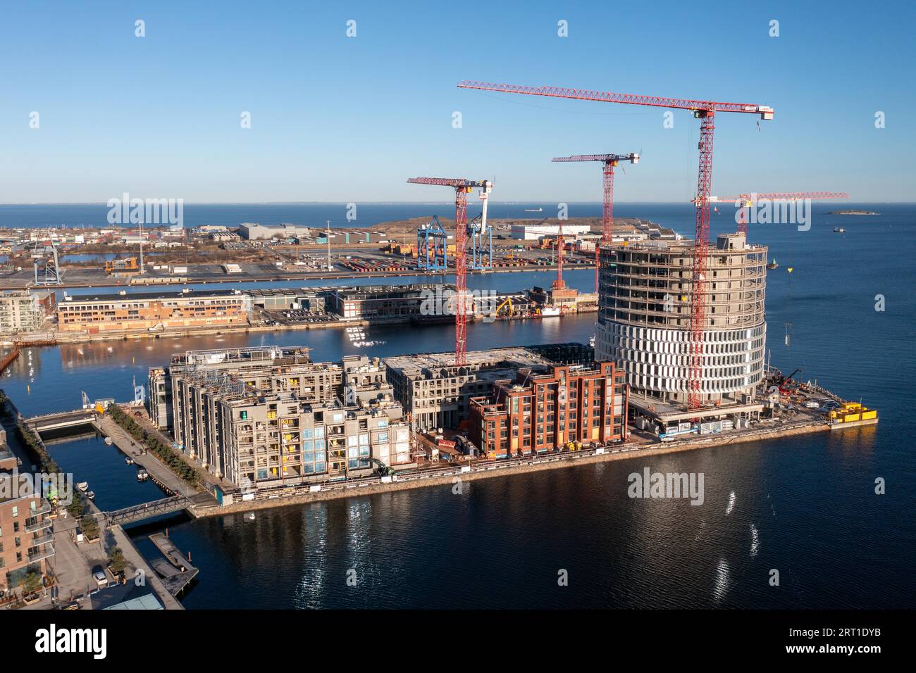 Copenaghen, Danimarca, 7 gennaio 2022: Cantiere Tip of Redmolen nel distretto di Nordhavn. Progettato da Vilhelm Lauritzen Architects e CoBE Foto Stock