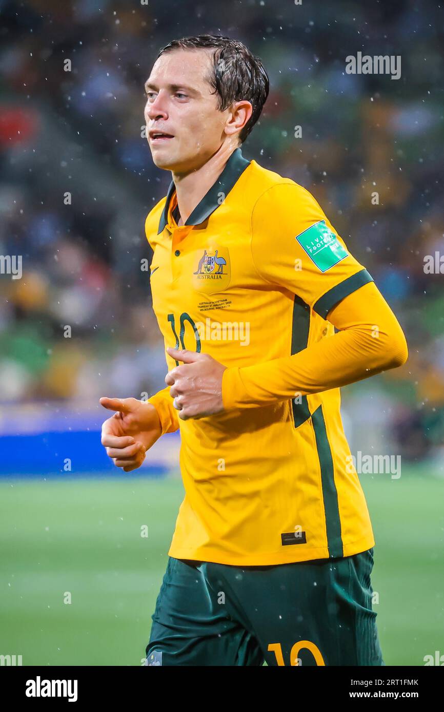 MELBOURNE, AUSTRALIA, GENNAIO 27: CRAIG GOODWIN (AUS) in Australia (Socceroos) vs Vietnam World Cup Qualifying Match al Melbourne Rectangular Stadium Foto Stock