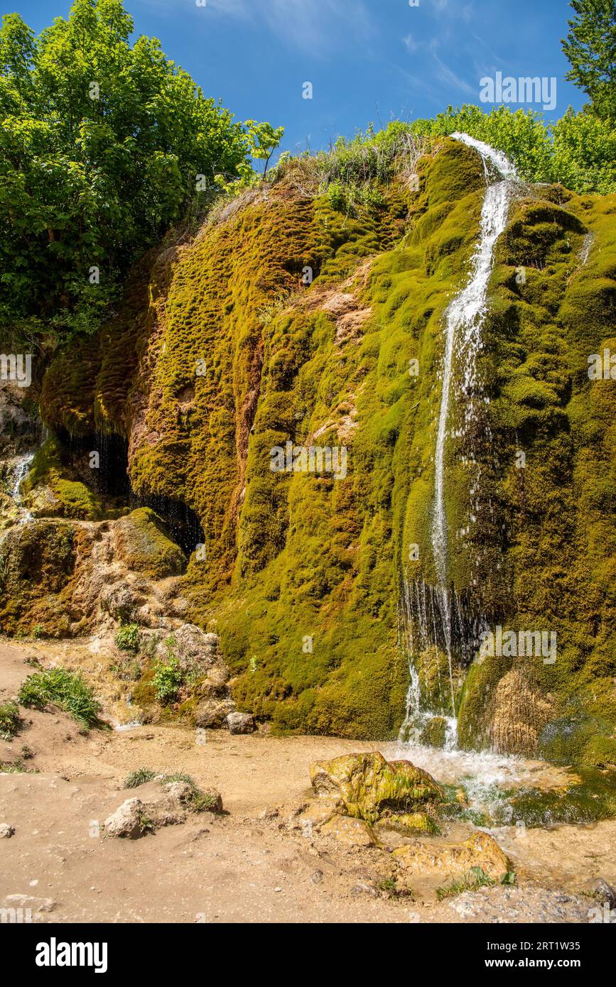 Terrazze sinterizzate in carbonato della cascata Three Mills Foto Stock
