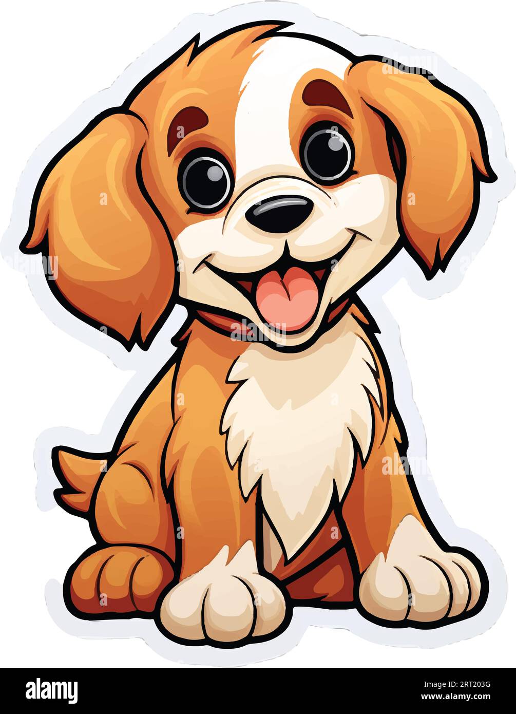 Design dei cartoni animati Happy Dog Sticker. Illustrazione Vettoriale