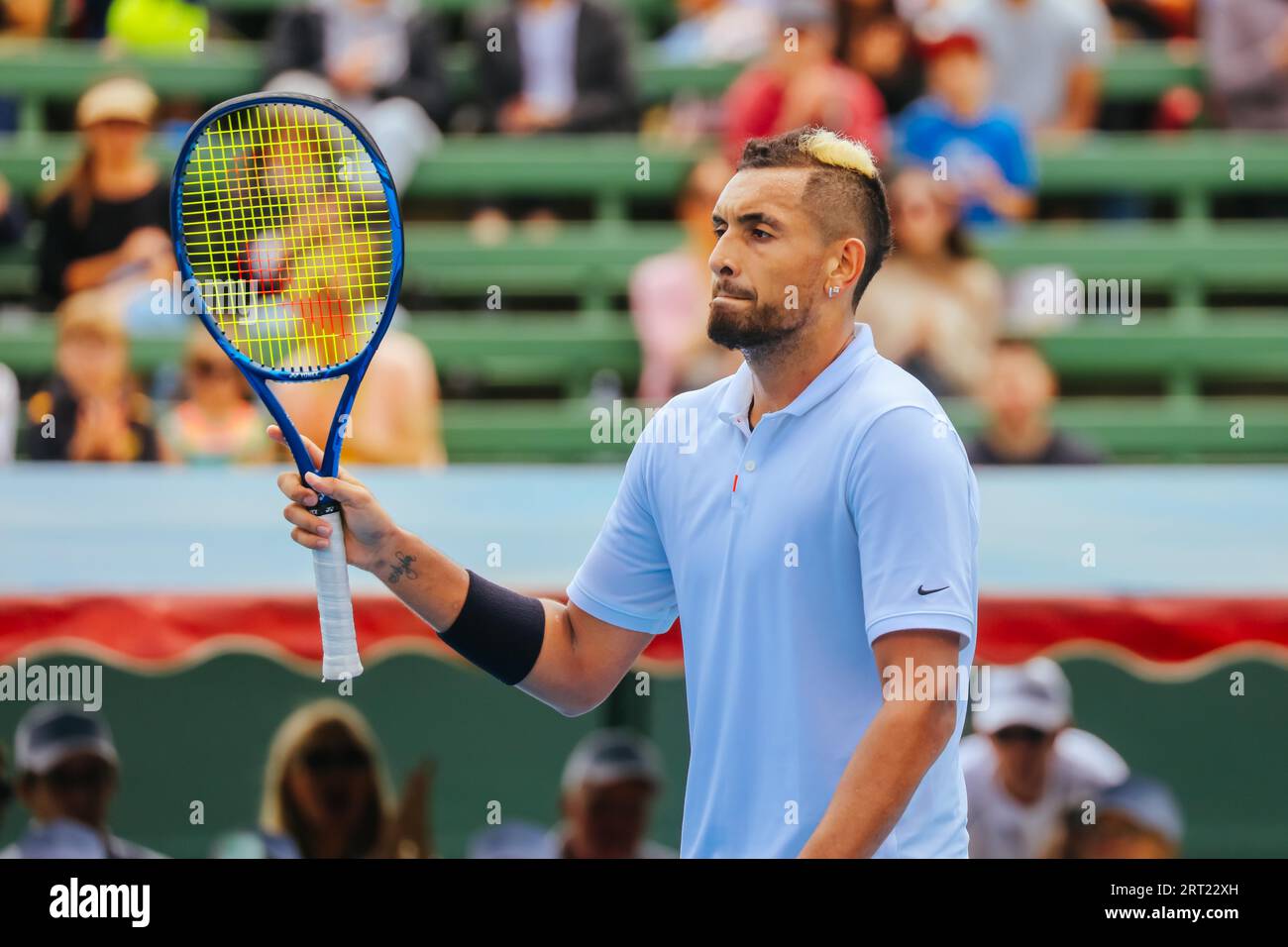 MELBOURNE, AUSTRALIA, 16 GENNAIO 2020: Nick Kyrgios (AUS) batte Grigor Dimitrov (BUL) all'AgBioEn Kooyong Classic il 3° giorno a Melbourne Australia Foto Stock