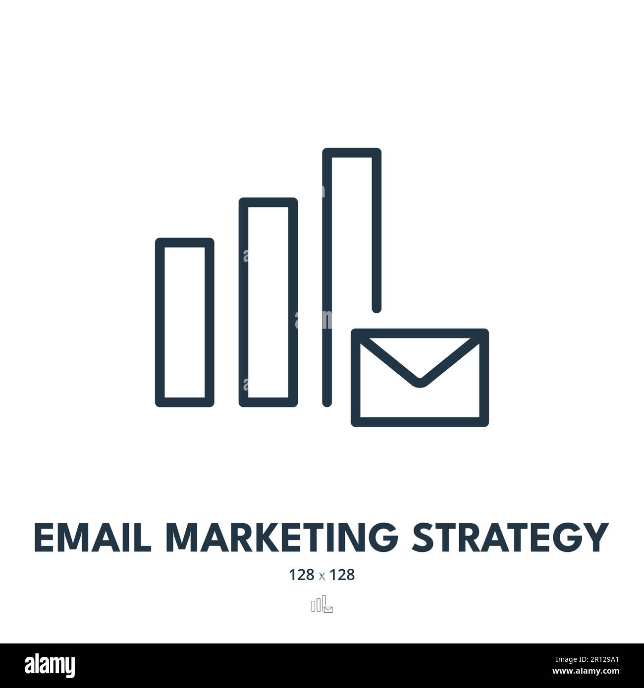 Icona strategia di marketing tramite e-mail. Newsletter, messaggio, lettera. Tratto modificabile. Icona vettore semplice Illustrazione Vettoriale