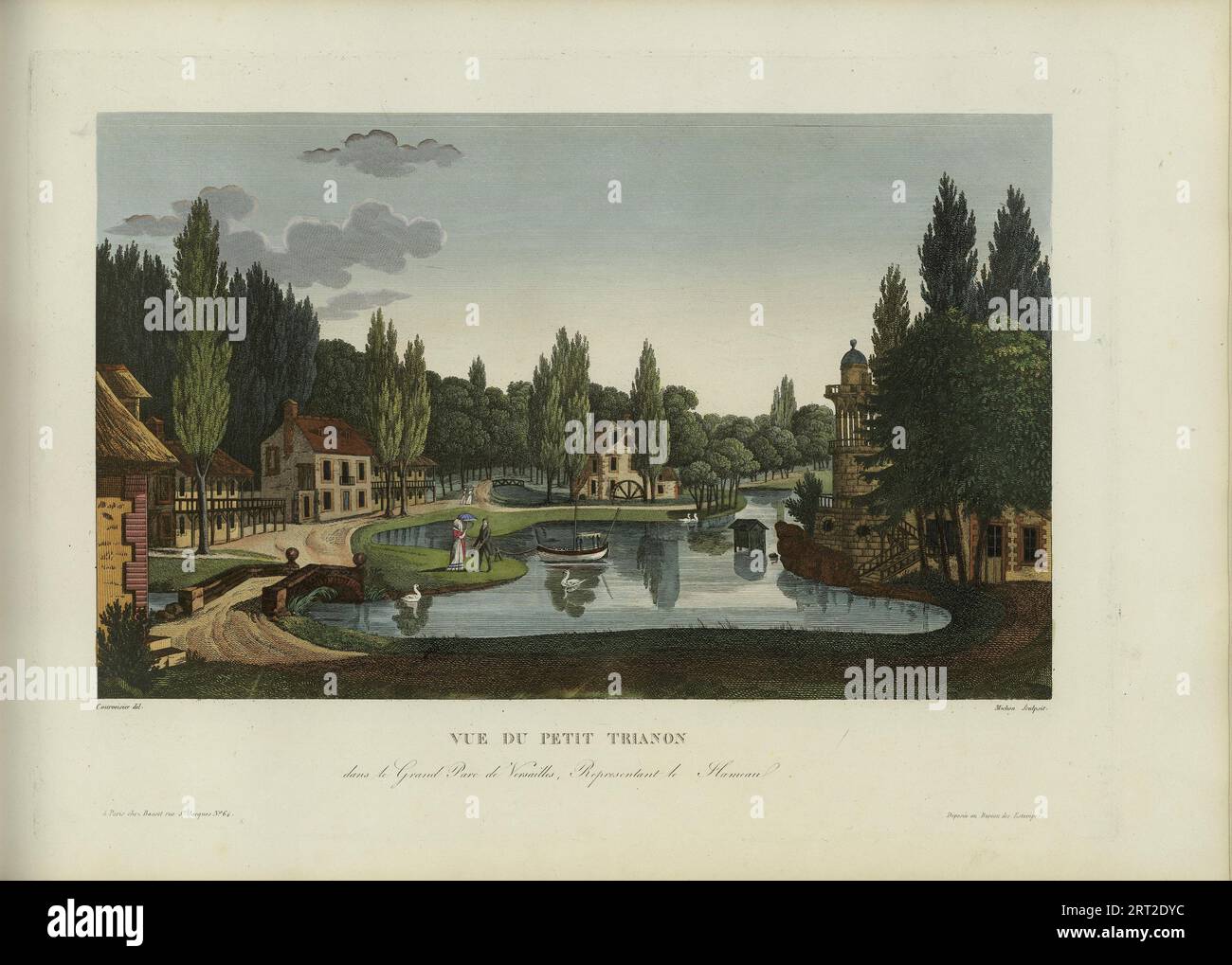 Vue du Petit Trianon, dans le Grand parc de Versailles, repr&#xe9;sentant le Hameau, 1817-1824. Raccolta privata. Foto Stock