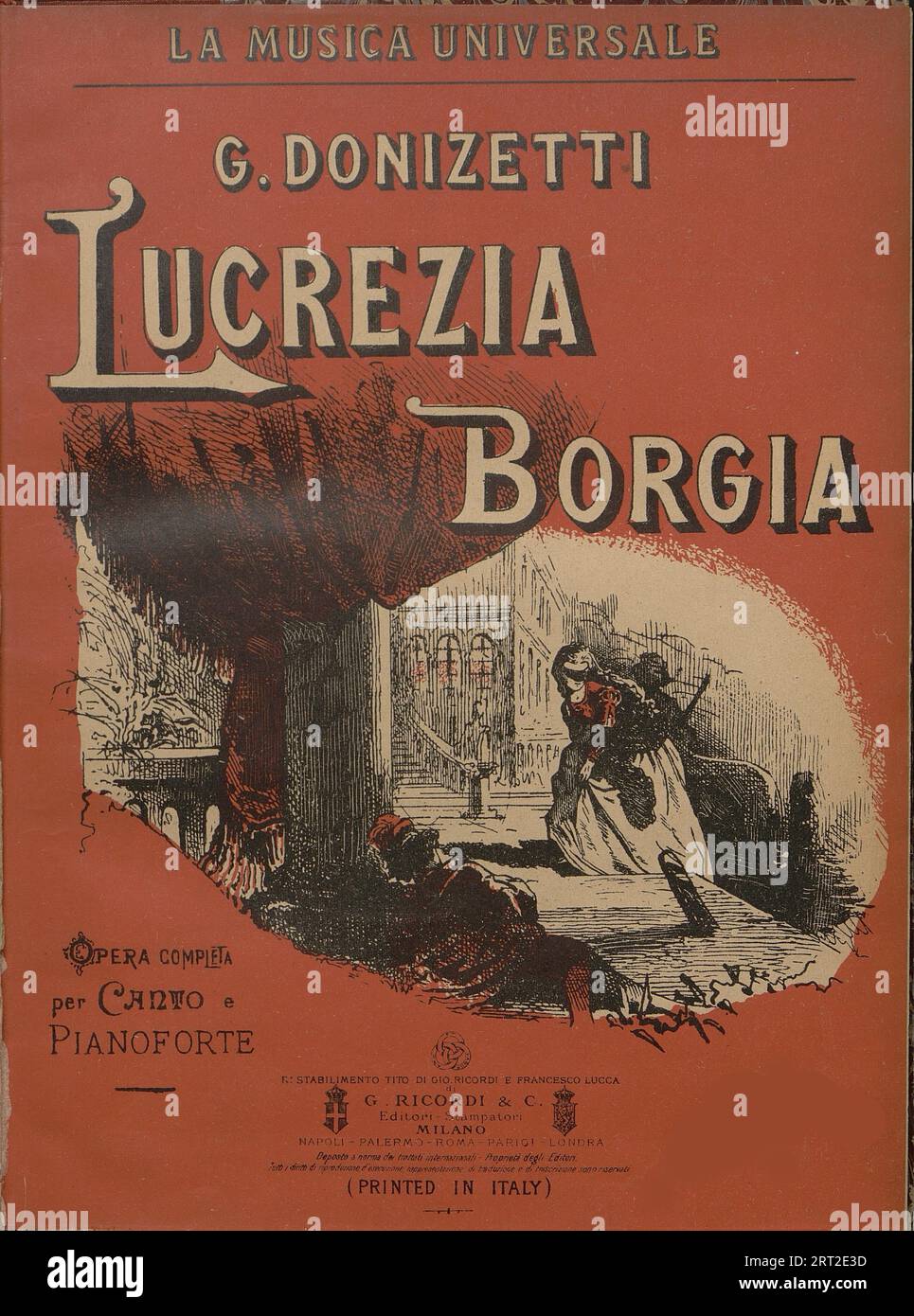 La partitura per pianoforte dell'opera Lucrezia Borgia di Gaetano Donizetti. Raccolta privata. Foto Stock