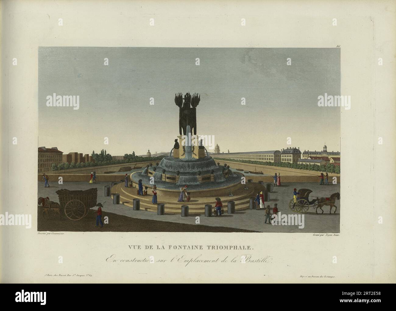 Vue de la fontaine trionfale en Construction sur l'emplacement de la Bastille, 1817-1824. Raccolta privata. Foto Stock