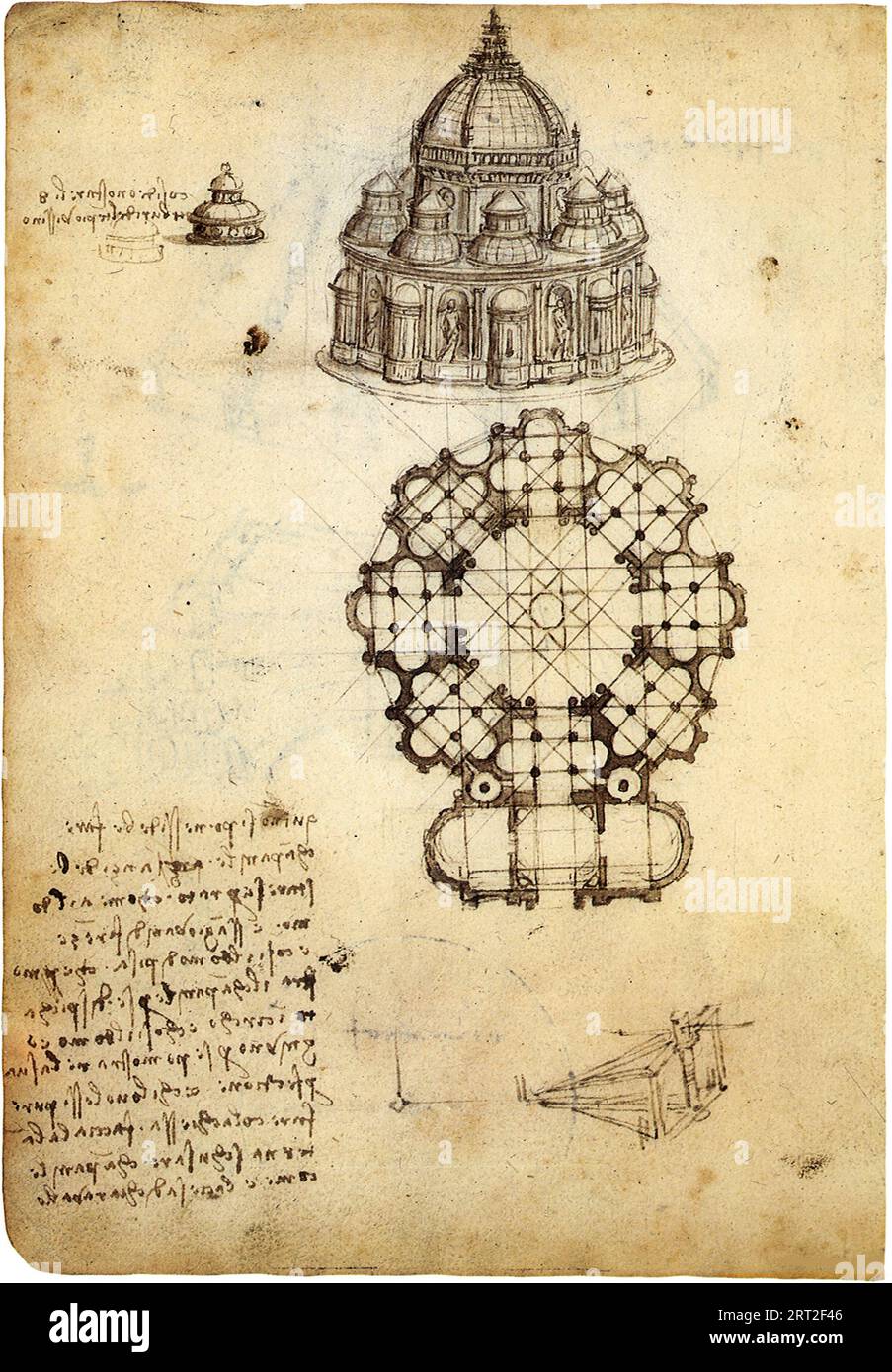 Codex Ashburnham: Studi per un edificio su un piano centralizzato, 1488-1490. Si trova nella collezione della Biblioth&#xe8;que de l'Institut de France, Parigi. Foto Stock