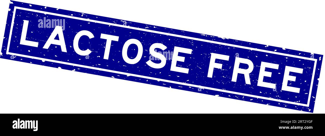 Sigillo in gomma quadrato senza lattosio blu grunge su sfondo bianco Illustrazione Vettoriale