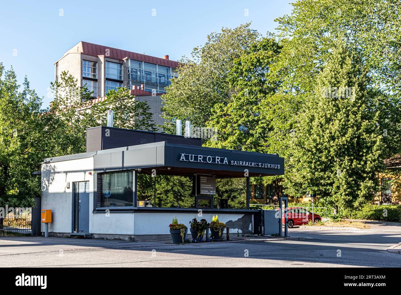 Banco informazioni e guardavia all'ingresso del terreno dell'ospedale Aurora. Questo edificio è stato demolito. Foto Stock