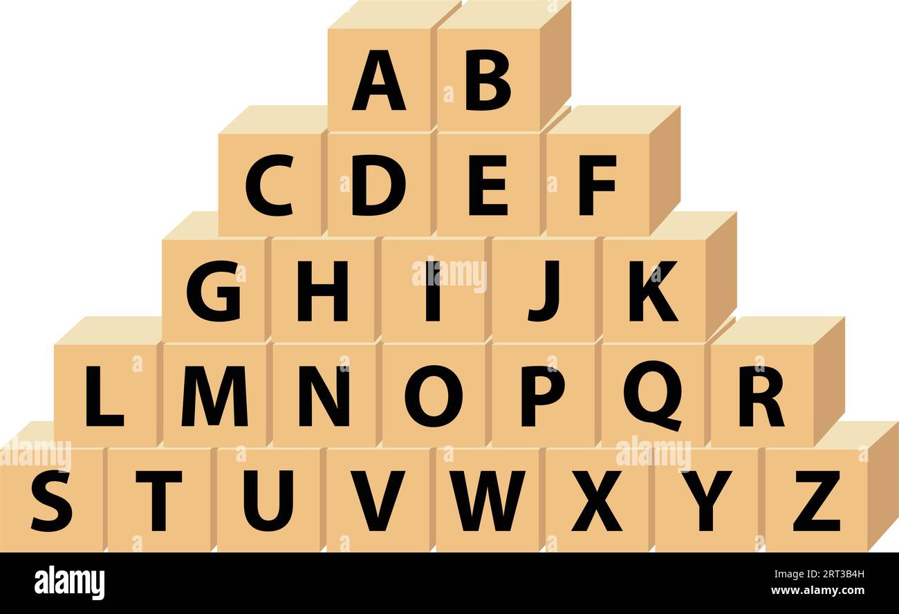 Blocchi di lettere abc per bambini. blocchi alfabetici. Illustrazione vettoriale in lettere piccole abc e grandi da ABC a Z Illustrazione Vettoriale