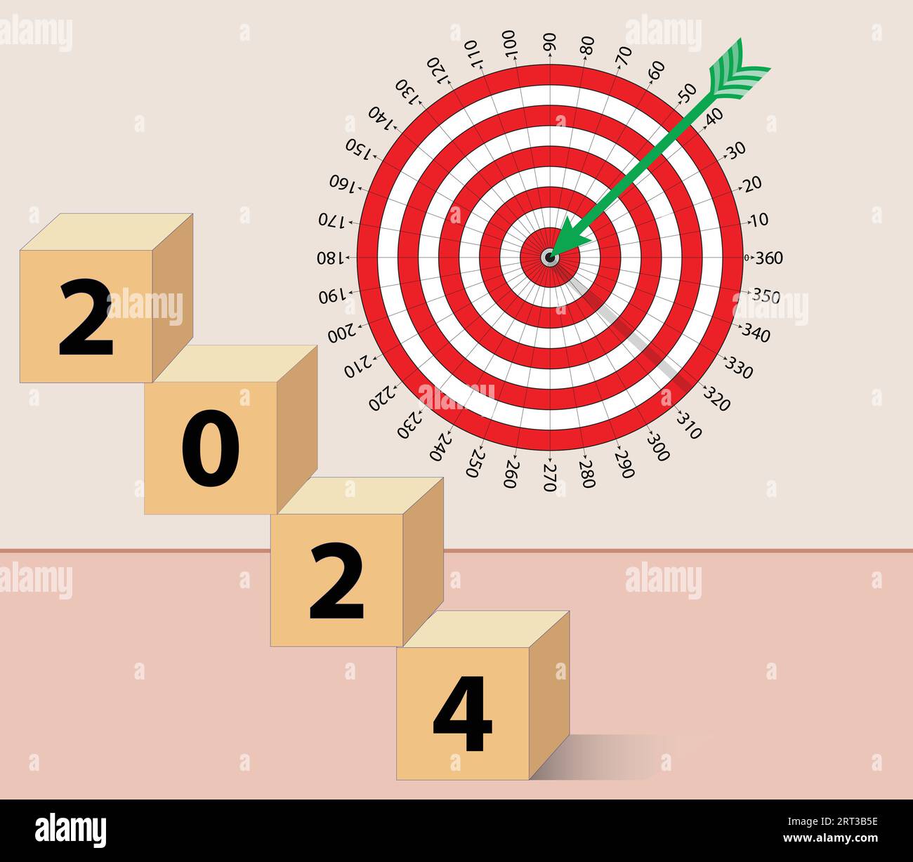 banner business concept. Il numero di 2024 anni con Target. Pianificazione dei concetti di obiettivi e successo.obiettivi aziendali e finanziari. Concetto di successo. vettore Illustrazione Vettoriale