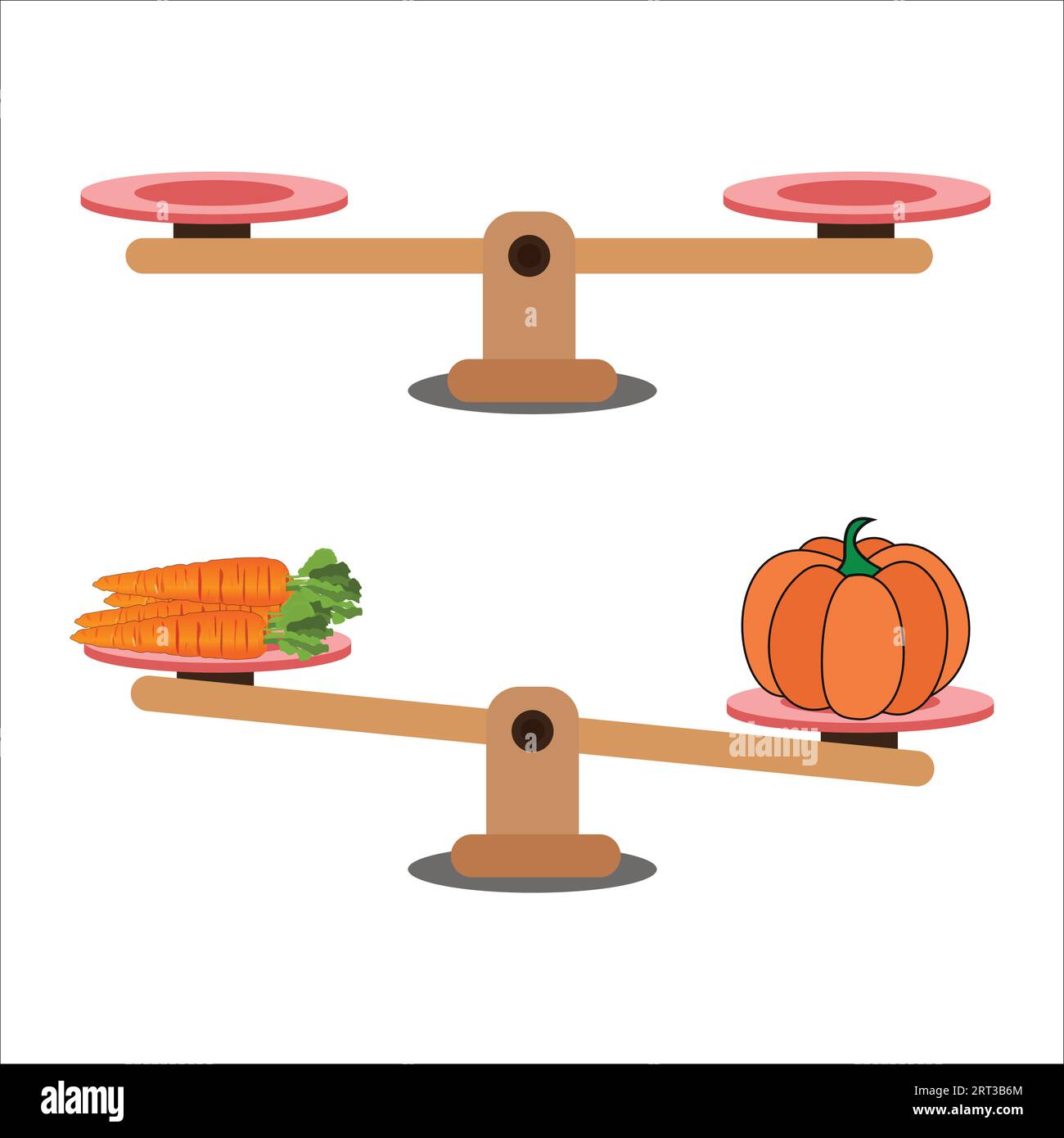 Confronto del peso in uno stile minimale dei cartoni animati, mostrando una situazione sbilanciata con bilanciamento su una sega. Illustrazione vettoriale. Illustrazione Vettoriale