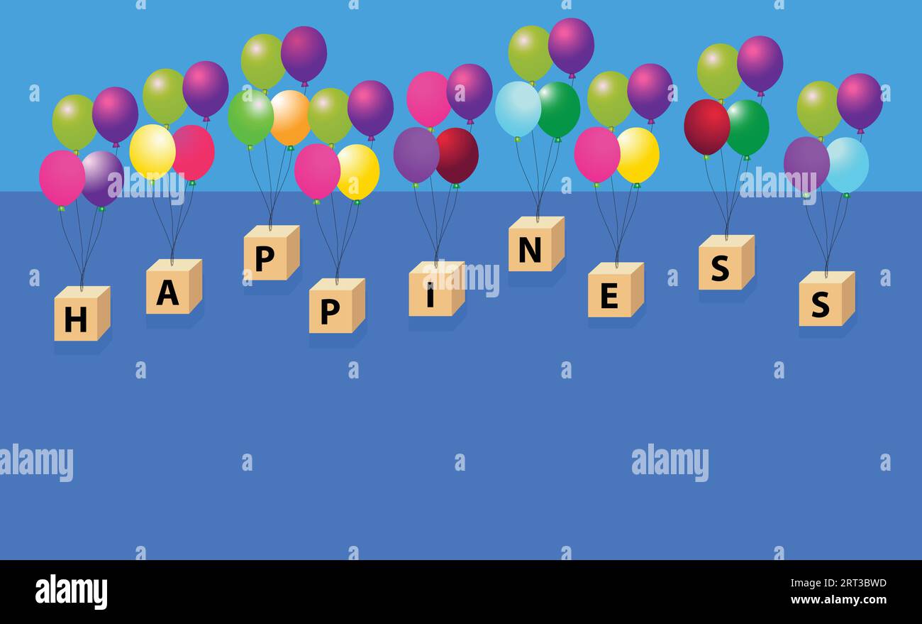 Goditi i blocchi di felicità e i palloncini colorati in questa divertente illustrazione vettoriale a tema celebrativo, perfetta per uno sfondo o una decorazione." Illustrazione Vettoriale