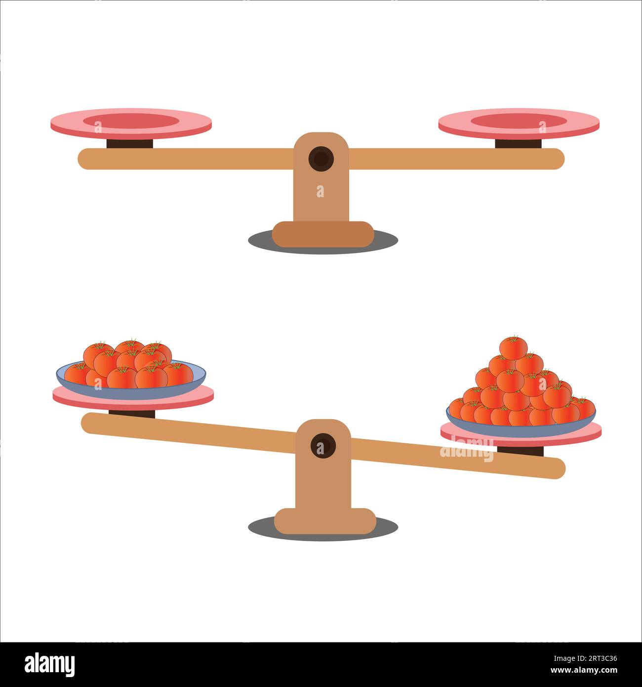 Confronto del peso in uno stile minimale dei cartoni animati, mostrando una situazione sbilanciata con bilanciamento su una sega. Illustrazione vettoriale. Illustrazione Vettoriale