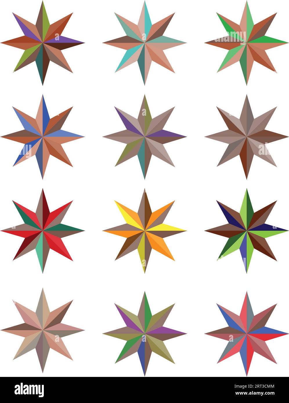 Set di stelle colorate diverse: Risorse vettoriali per le stelle di Natale, le celebrazioni dei festival, il web o il design dei giochi e le icone delle app. Modello vettoriale Illustrazione Vettoriale