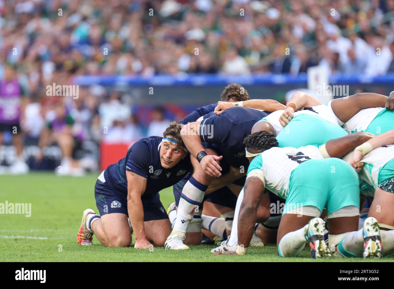 Marsiglia, Francia. 10 settembre 2023. Stade de Marseille, Marsiglia, Francia, 10 settembre 2023: Rory Darge (7 - Scozia - Glasgow Warriors) si prepara per una sbavatura durante la partita a gironi della Coppa del mondo di rugby 2023 tra Sudafrica e Scozia allo Stade de Marseille, Marsiglia, Francia domenica 10 settembre 2023 (Claire Jeffrey/SPP) credito: SPP Sport Press Photo. /Alamy Live News Foto Stock