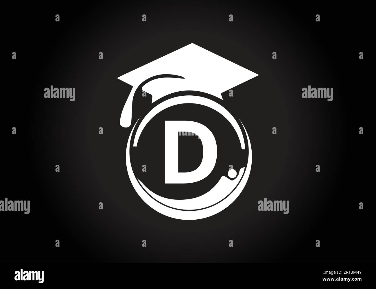 Alfabeto iniziale D con la cerimonia di laurea. Congratulazioni i laureati progettano francobolli, loghi, schede e modelli di inviti Illustrazione Vettoriale