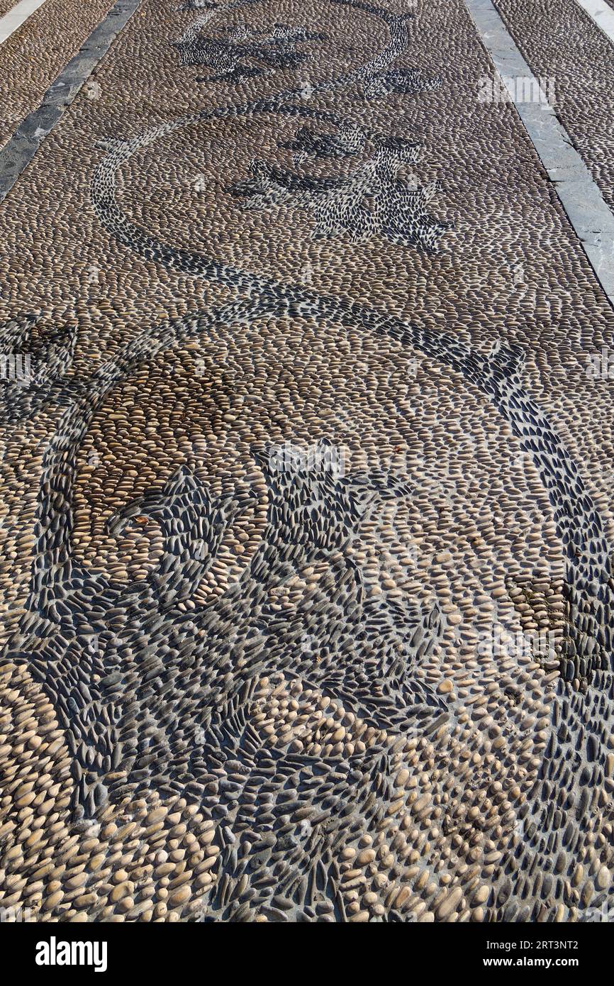 Dettaglio dell'antico mosaico della Plaza del Arenal a Jerez de la Frontera. Foto Stock