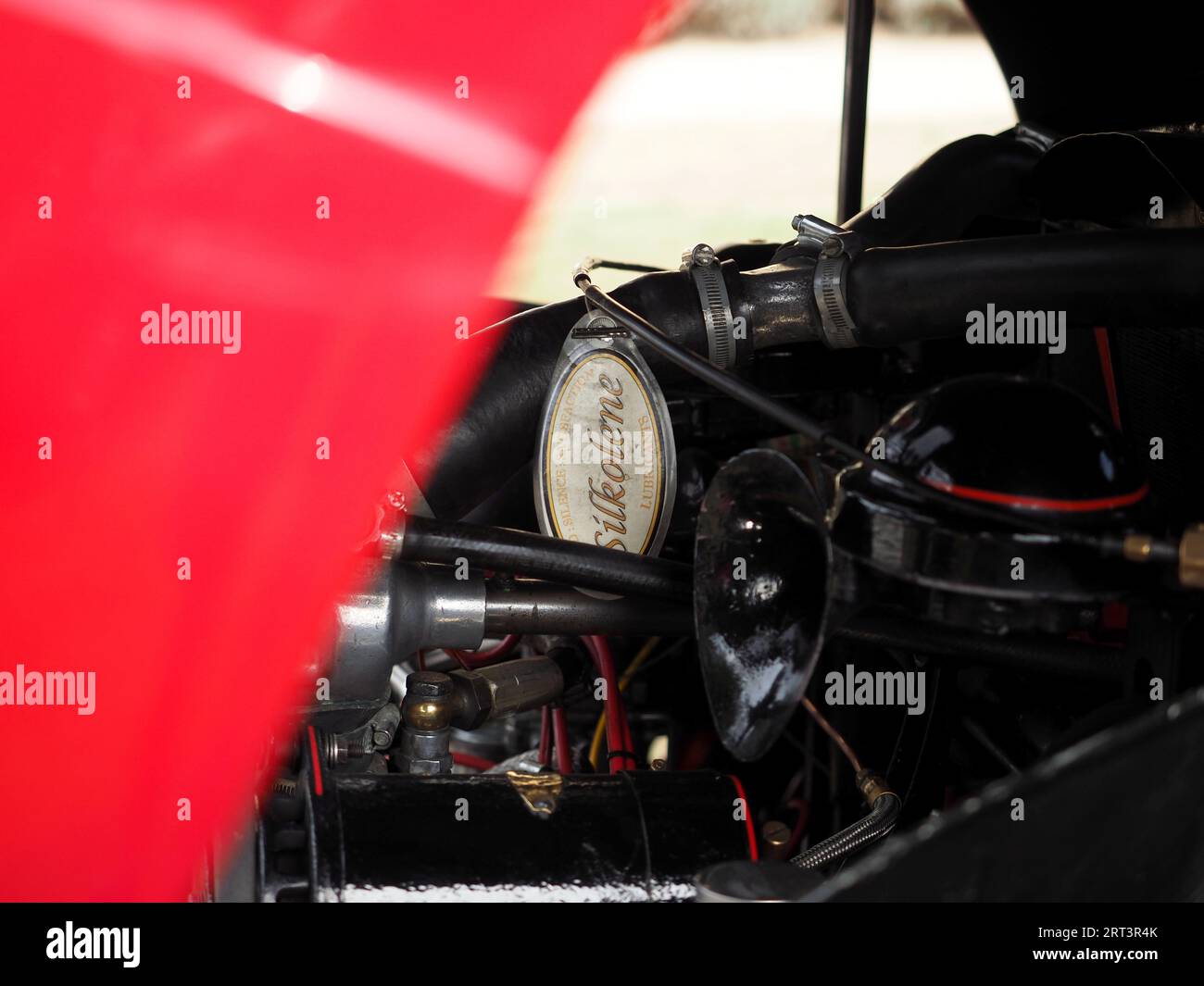 Primo piano sui dettagli di una vettura in kit durante una mostra di auto d'epoca Foto Stock