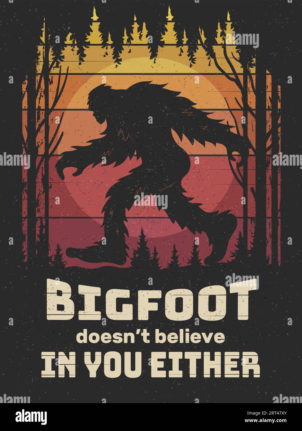 Bigfoot poster. Progetti di progettazione di stampa bigfoot placard recente modello di avventura vettoriale con spazio per il testo Illustrazione Vettoriale