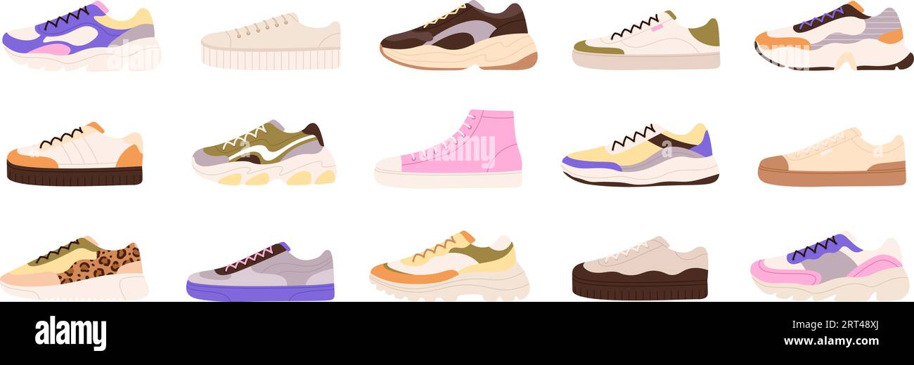 Sneakers, scarpe sportive per adolescenti. Calzature alla moda per attività ricreative e sportive. Sneaker maschio comfort, confortevole in coppia con abbigliamento sportivo vettoriale Illustrazione Vettoriale