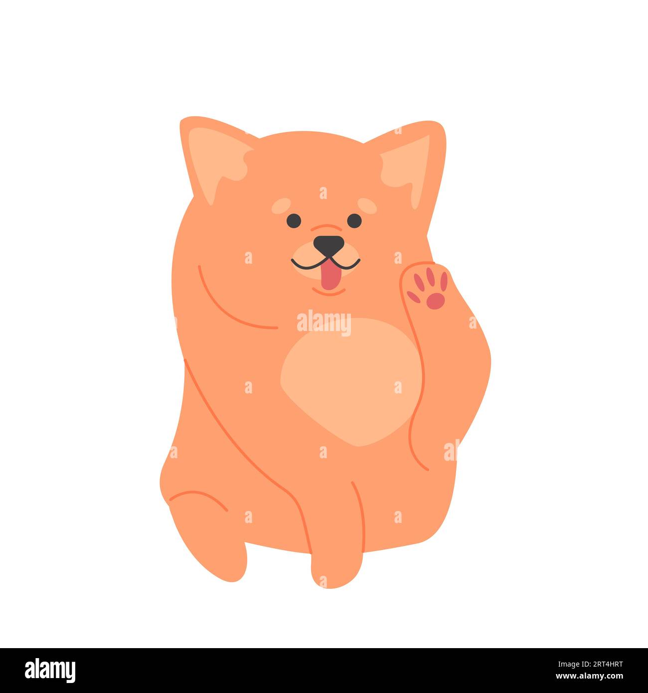 Cane Spitz con zampa sollevata. Carino soffice razza doggy, famiglia domestico cucciolo cartoni animati illustrazione vettoriale Illustrazione Vettoriale
