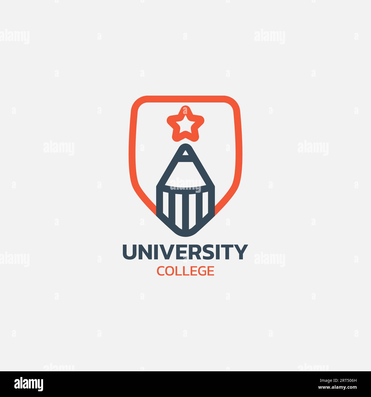 Logo dell'emblema universitario con matita e stella. Illustrazione Vettoriale