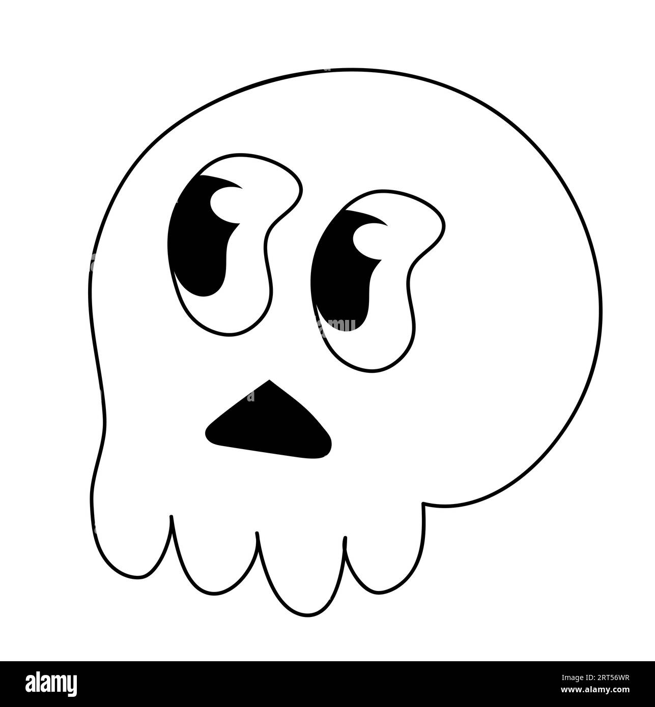 Retro 70s 60s 80s Hippie Groovy Halloween teschio carino. Illustrazione vettoriale piatta. Illustrazione Vettoriale