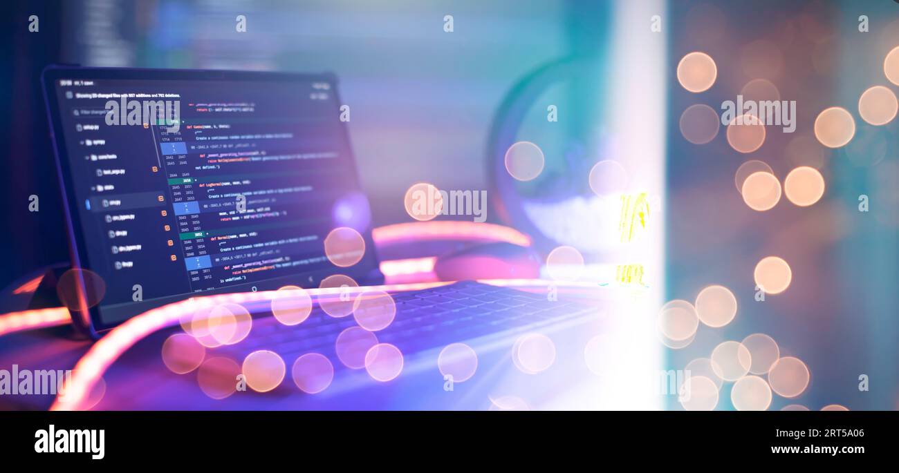 Visualizzazione del codice sorgente della funzione. Background tecnologico IT astratto. Codice sorgente software. Foto Stock