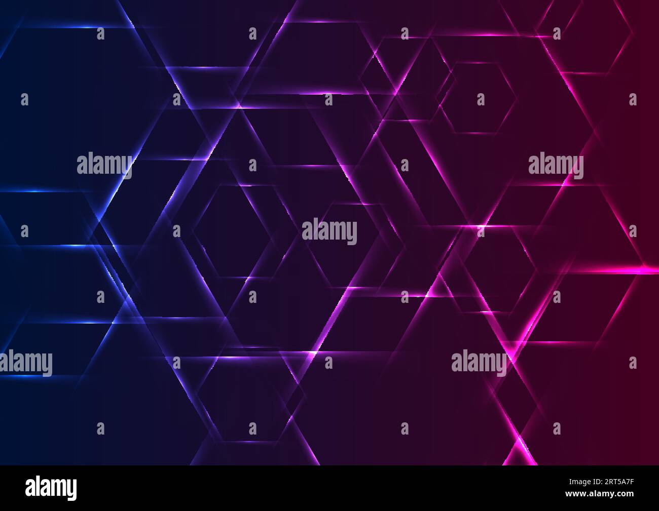 Esagoni al neon blu e viola colorati. Sfondo geometrico astratto brillante. Design vettoriale con tecnologia moderna Illustrazione Vettoriale