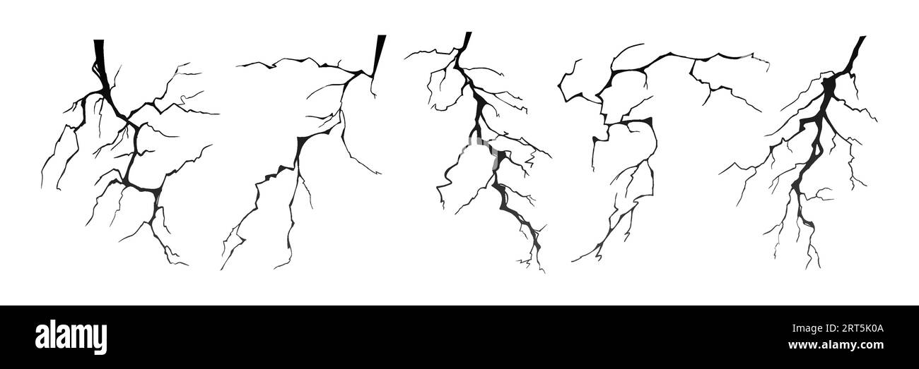 Set di illustrazioni vettoriali per sagome con fulmini. Illustrazione Vettoriale