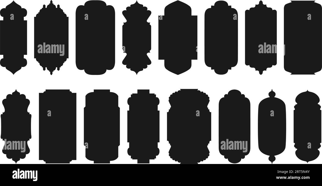 Illustrazione musulmana con porta e finestra islamici vettoriali. Arco arabo di forma musulmana. Icona della silhouette Ramadan kareem. Elemento di progettazione. Vettore piatto il Illustrazione Vettoriale