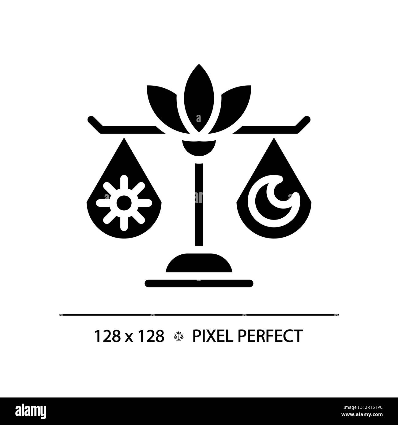 Icona nera a forma di glifo di bilanciamento giorno e notte con pixel Perfect Illustrazione Vettoriale