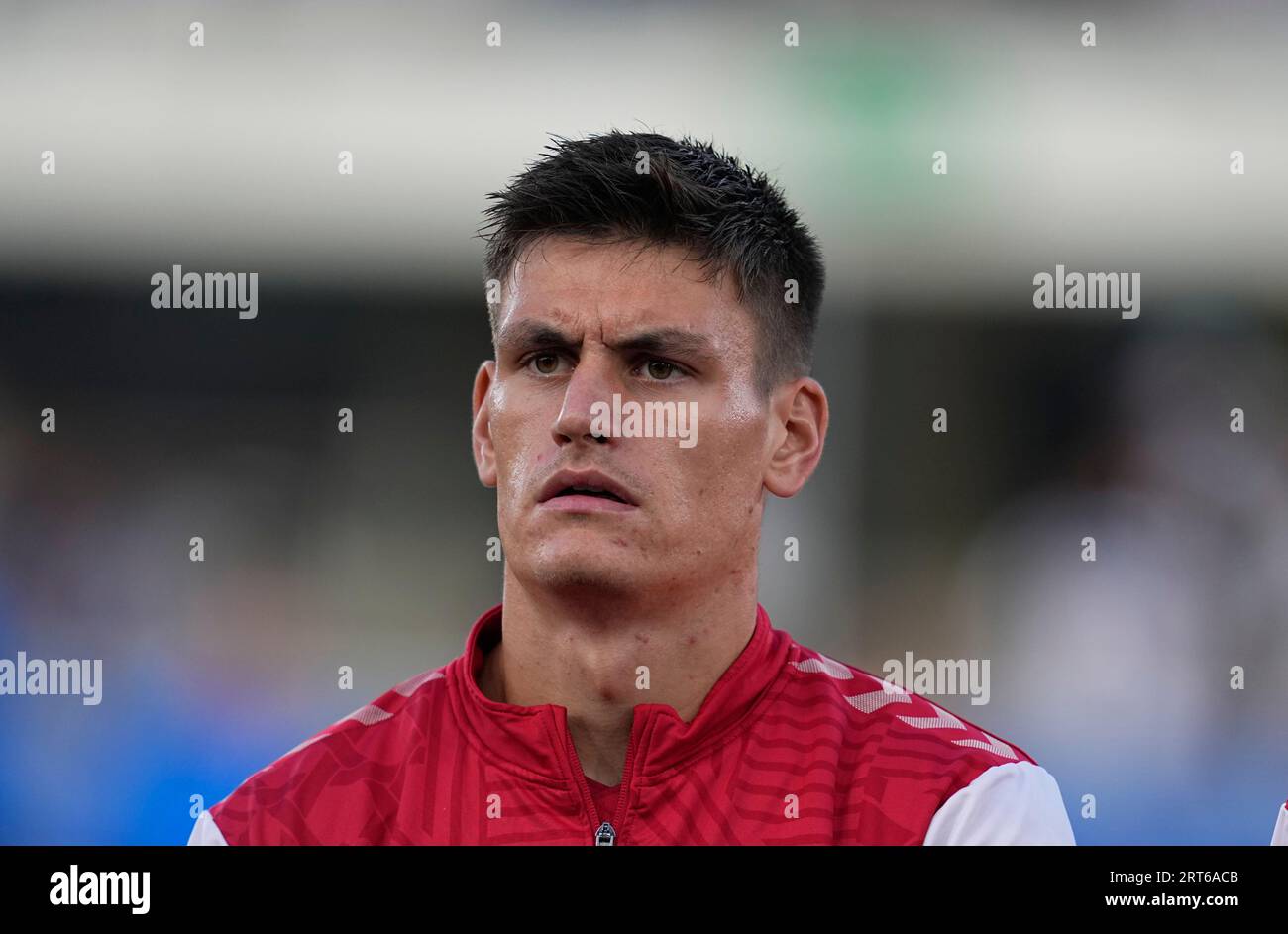 10 settembre 2023: Joakim MÃ¦hle (Danimarca) guarda durante una partita di qualificazione al gruppo H EURO 2024, Finlandia contro Danimarca , allo stadio olimpico di Helsinki, Finlandia. Kim Price/CSM Foto Stock