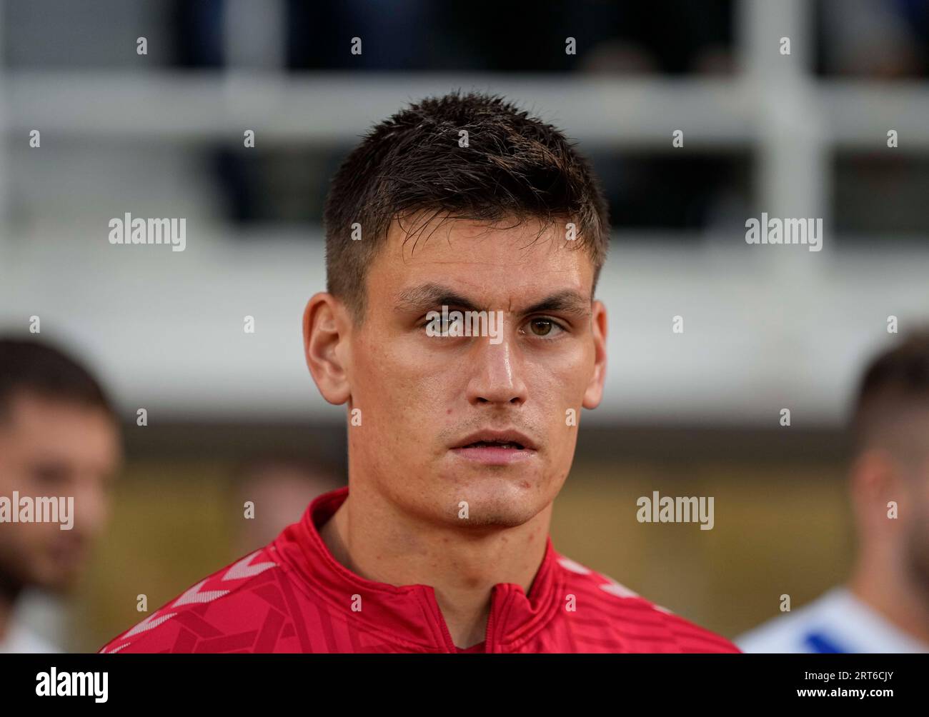 10 settembre 2023: Joakim MÃ¦hle (Danimarca) guarda durante una partita di qualificazione al gruppo H EURO 2024, Finlandia contro Danimarca, allo stadio olimpico di Helsinki, Finlandia. Kim Price/CSM Foto Stock