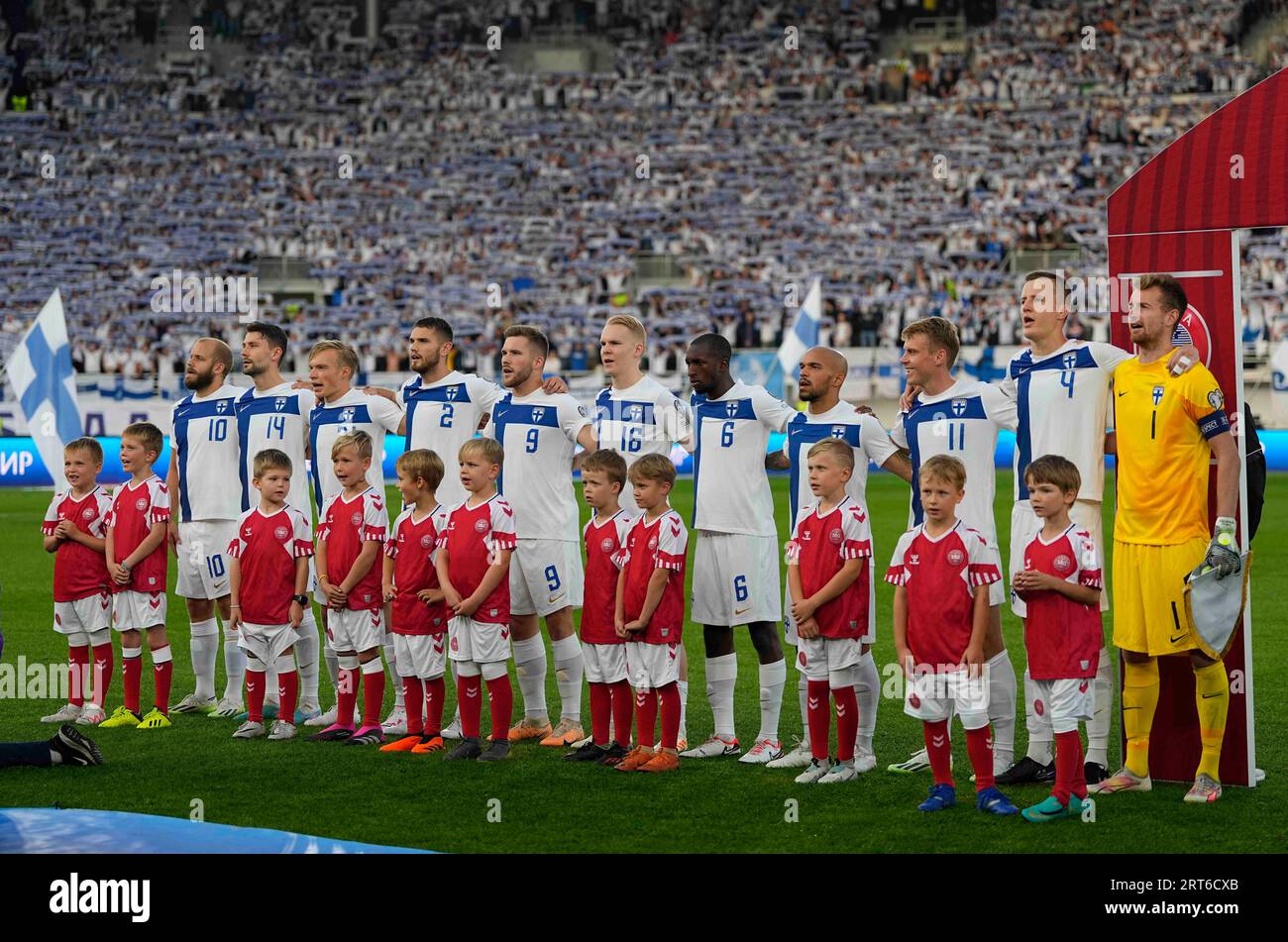 10 settembre 2023: . Squadra finlandese durante una partita di qualificazione del gruppo H EURO 2024, Finlandia contro Danimarca , allo stadio olimpico di Helsinki, Finlandia. Kim Price/CSM Foto Stock